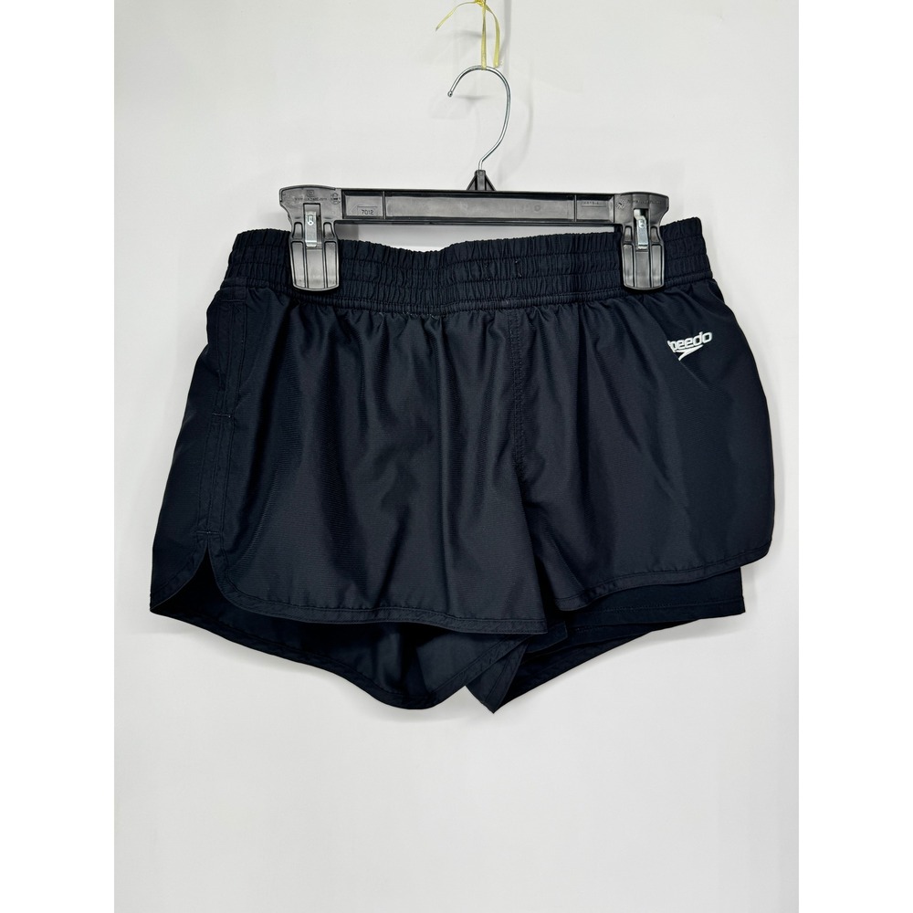 Speedo Athletic Shorts Women Size 12 Black Good Double Layer Performance Running